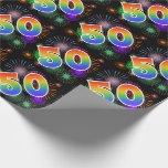 [ Thumbnail: Colorful Fireworks + Rainbow Pattern "50" Event # Wrapping Paper ]