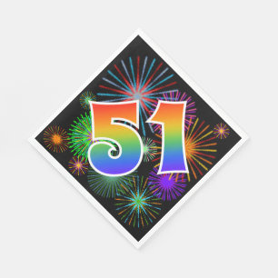 Colorful Fireworks + Rainbow Pattern "51" Event # Napkins