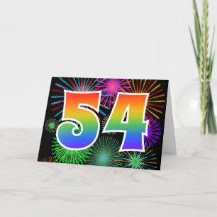Colorful Fireworks + Rainbow Pattern "54" Event # Card