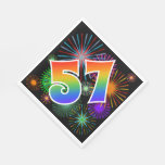 [ Thumbnail: Colorful Fireworks + Rainbow Pattern "57" Event # Napkins ]