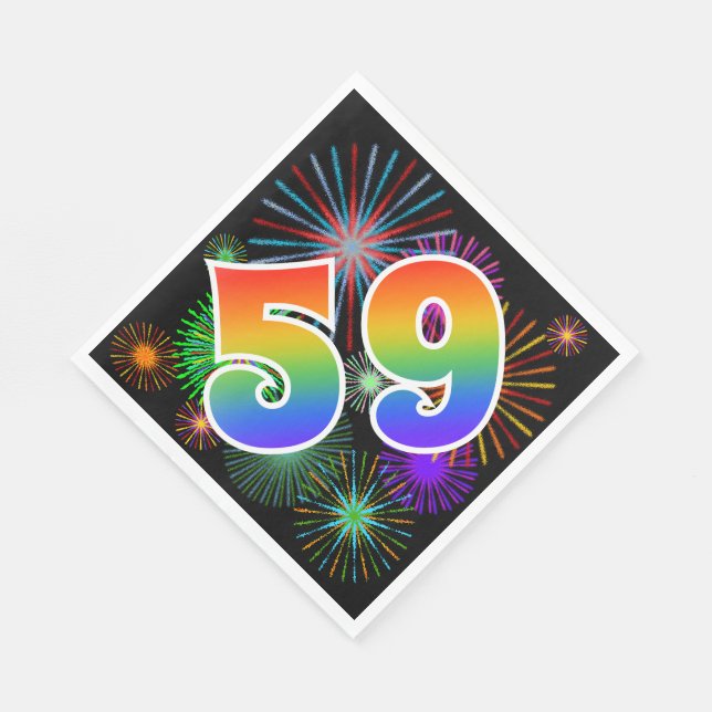 Colorful Fireworks + Rainbow Pattern "59" Event # Napkins (Corner)