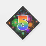 [ Thumbnail: Colorful Fireworks + Rainbow Pattern "5" Event # Napkins ]