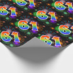 [ Thumbnail: Colorful Fireworks + Rainbow Pattern "61" Event # Wrapping Paper ]