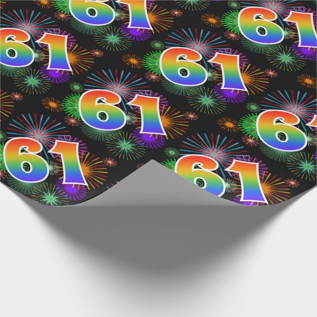 Colorful Fireworks + Rainbow Pattern "61" Event # Wrapping Paper (Corner)