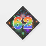 [ Thumbnail: Colorful Fireworks + Rainbow Pattern "62" Event # Napkins ]