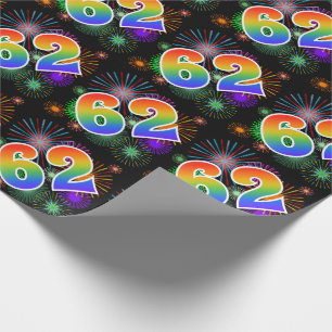 Colorful Fireworks + Rainbow Pattern "62" Event # Wrapping Paper