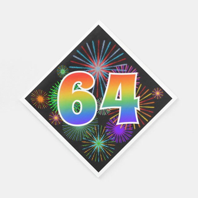 Colorful Fireworks + Rainbow Pattern "64" Event # Napkins (Corner)
