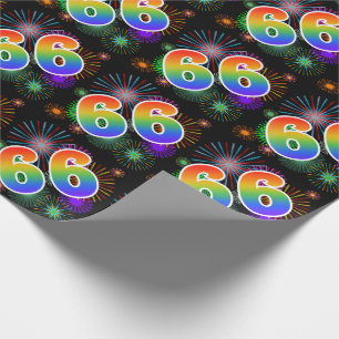Colorful Fireworks + Rainbow Pattern "66" Event # Wrapping Paper