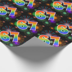 Colorful Fireworks + Rainbow Pattern "67" Event # Wrapping Paper