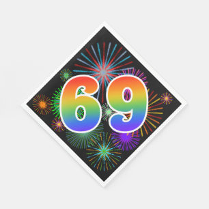 Colorful Fireworks + Rainbow Pattern "69" Event # Napkins