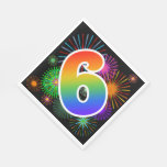 [ Thumbnail: Colorful Fireworks + Rainbow Pattern "6" Event # Napkins ]