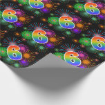 [ Thumbnail: Colorful Fireworks + Rainbow Pattern "6" Event # Wrapping Paper ]
