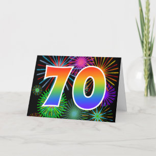 Colorful Fireworks + Rainbow Pattern "70" Event # Card