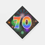 [ Thumbnail: Colorful Fireworks + Rainbow Pattern "70" Event # Napkins ]