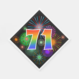 Colorful Fireworks + Rainbow Pattern "71" Event # Napkins