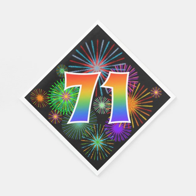 Colorful Fireworks + Rainbow Pattern "71" Event # Napkins (Corner)