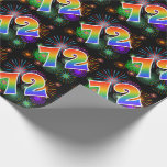 [ Thumbnail: Colorful Fireworks + Rainbow Pattern "72" Event # Wrapping Paper ]