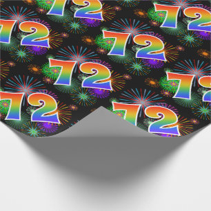 Colorful Fireworks + Rainbow Pattern "72" Event # Wrapping Paper