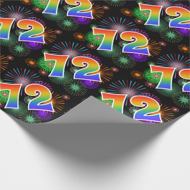 Colorful Fireworks + Rainbow Pattern "72" Event # Wrapping Paper (Corner)