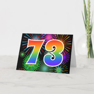 Colorful Fireworks + Rainbow Pattern "73" Event # Card