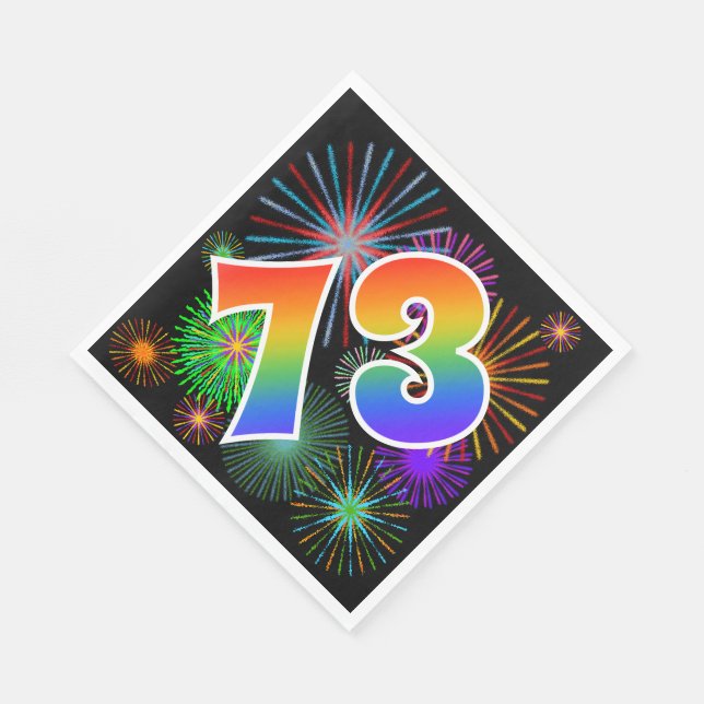 Colorful Fireworks + Rainbow Pattern "73" Event # Napkins (Corner)