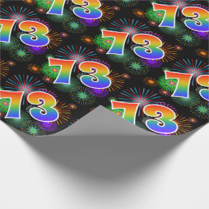 Colorful Fireworks + Rainbow Pattern "73" Event # Wrapping Paper