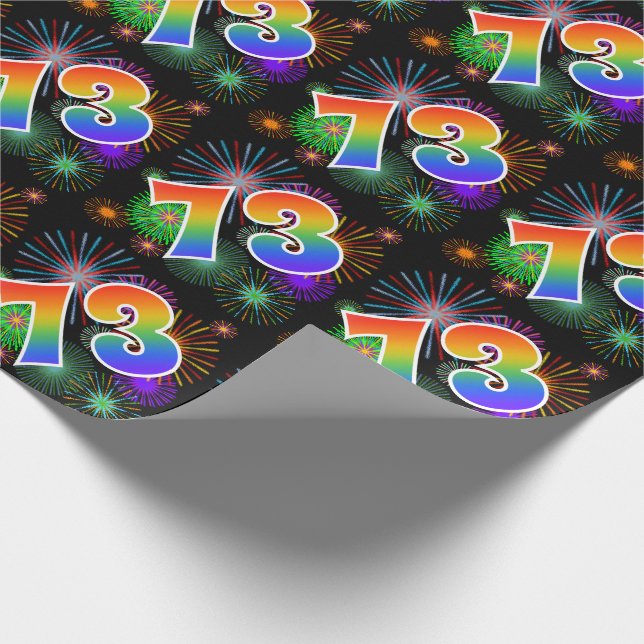 Colorful Fireworks + Rainbow Pattern "73" Event # Wrapping Paper (Corner)