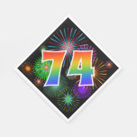 [ Thumbnail: Colorful Fireworks + Rainbow Pattern "74" Event # Napkins ]