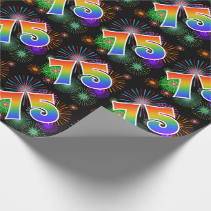 Colorful Fireworks + Rainbow Pattern "75" Event # Wrapping Paper