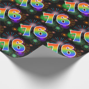 Colorful Fireworks + Rainbow Pattern "76" Event # Wrapping Paper