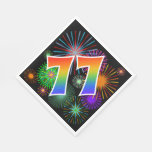 [ Thumbnail: Colorful Fireworks + Rainbow Pattern "77" Event # Napkins ]