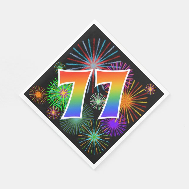 Colorful Fireworks + Rainbow Pattern "77" Event # Napkins (Corner)