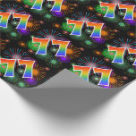 [ Thumbnail: Colorful Fireworks + Rainbow Pattern "77" Event # Wrapping Paper ]