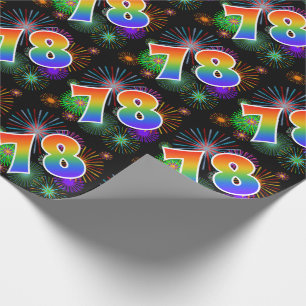Colorful Fireworks + Rainbow Pattern "78" Event # Wrapping Paper