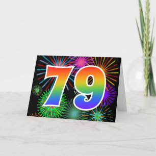 Colorful Fireworks + Rainbow Pattern "79" Event # Card