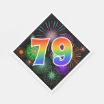 [ Thumbnail: Colorful Fireworks + Rainbow Pattern "79" Event # Napkins ]