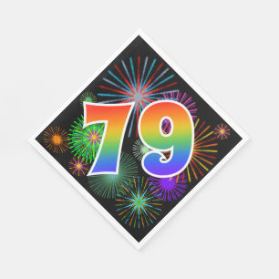 Colorful Fireworks + Rainbow Pattern "79" Event # Napkins