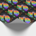 [ Thumbnail: Colorful Fireworks + Rainbow Pattern "79" Event # Wrapping Paper ]