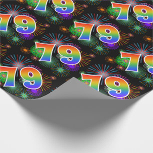 Colorful Fireworks + Rainbow Pattern "79" Event # Wrapping Paper