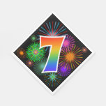 [ Thumbnail: Colorful Fireworks + Rainbow Pattern "7" Event # Napkins ]