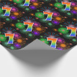 [ Thumbnail: Colorful Fireworks + Rainbow Pattern "7" Event # Wrapping Paper ]