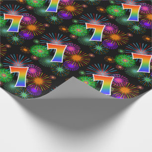 Colorful Fireworks + Rainbow Pattern "7" Event # Wrapping Paper