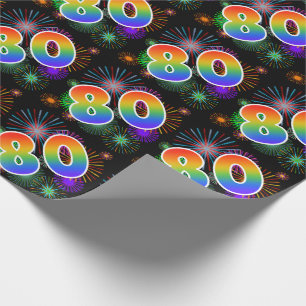 Colorful Fireworks + Rainbow Pattern "80" Event # Wrapping Paper