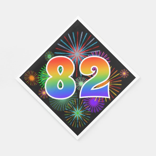 Colorful Fireworks + Rainbow Pattern "82" Event # Napkins (Corner)