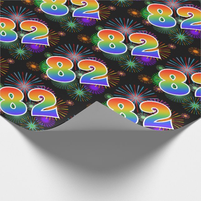 Colorful Fireworks + Rainbow Pattern "82" Event # Wrapping Paper (Corner)