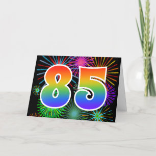 Colorful Fireworks + Rainbow Pattern "85" Event # Card