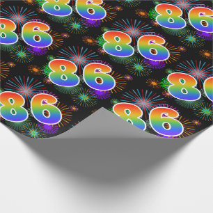 Colorful Fireworks + Rainbow Pattern "86" Event # Wrapping Paper