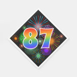 [ Thumbnail: Colorful Fireworks + Rainbow Pattern "87" Event # Napkins ]