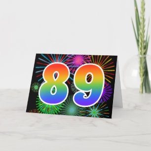 Colorful Fireworks + Rainbow Pattern "89" Event # Card