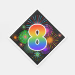 [ Thumbnail: Colorful Fireworks + Rainbow Pattern "8" Event # Napkins ]
